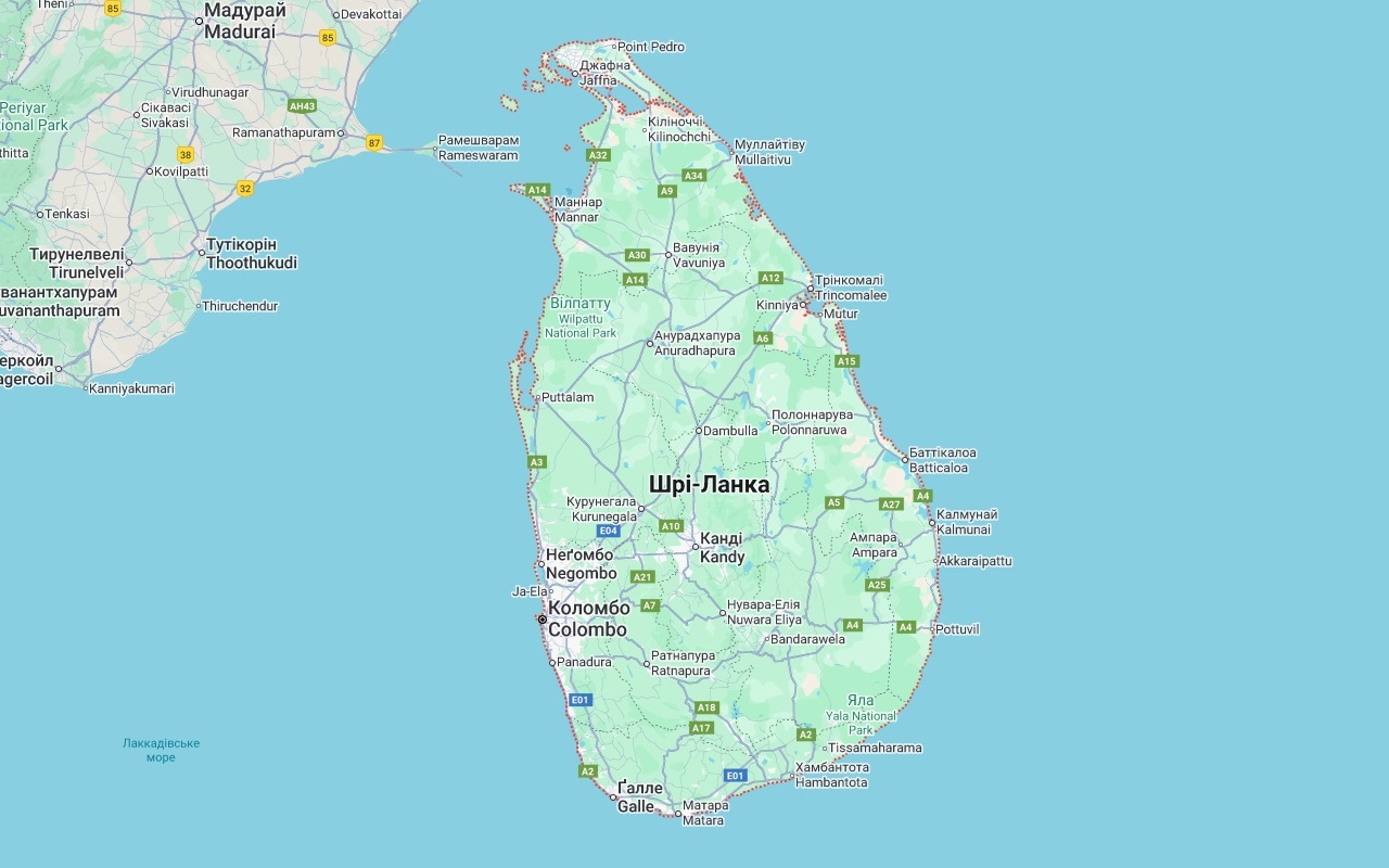 Шрі-ланка на карті світу